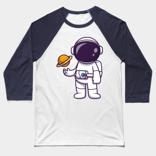 Astronaut Playing Planet Ball Cartoon Baseball T-Shirt